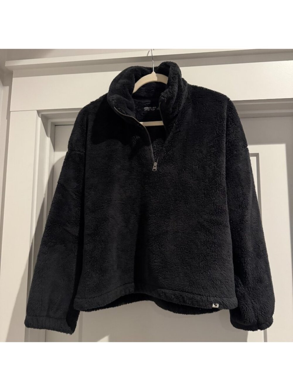 Abercrombie & Fitch Black Sherpa Fleece Quarter-Zip Pullover Jacket Women L